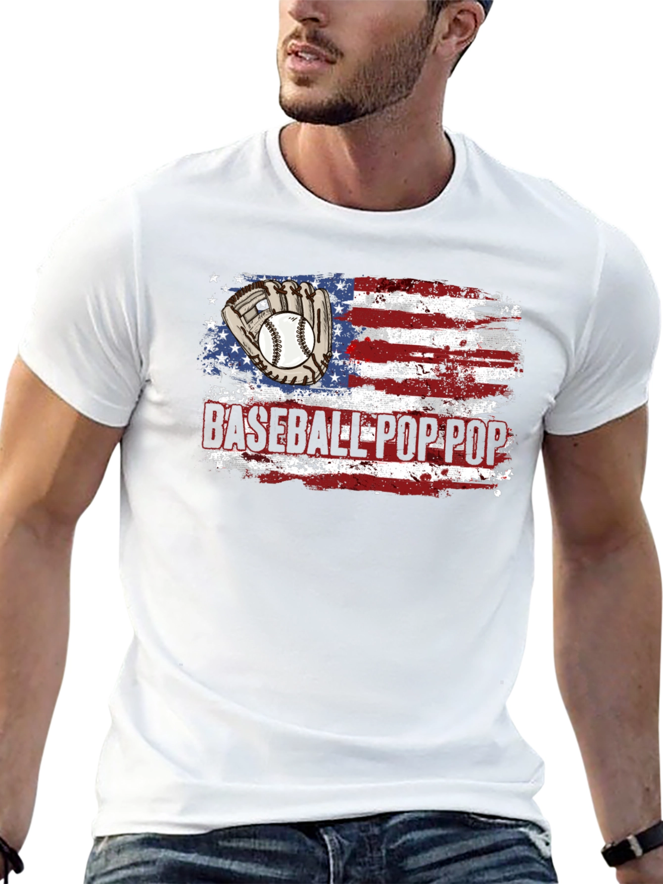 Baseball Pop Pop American Flag T-Shirt