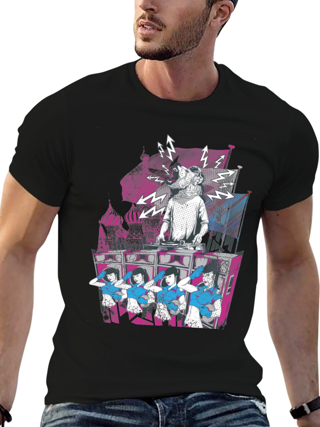 DJ Dog & Dancing Girls Graphic T-Shirt