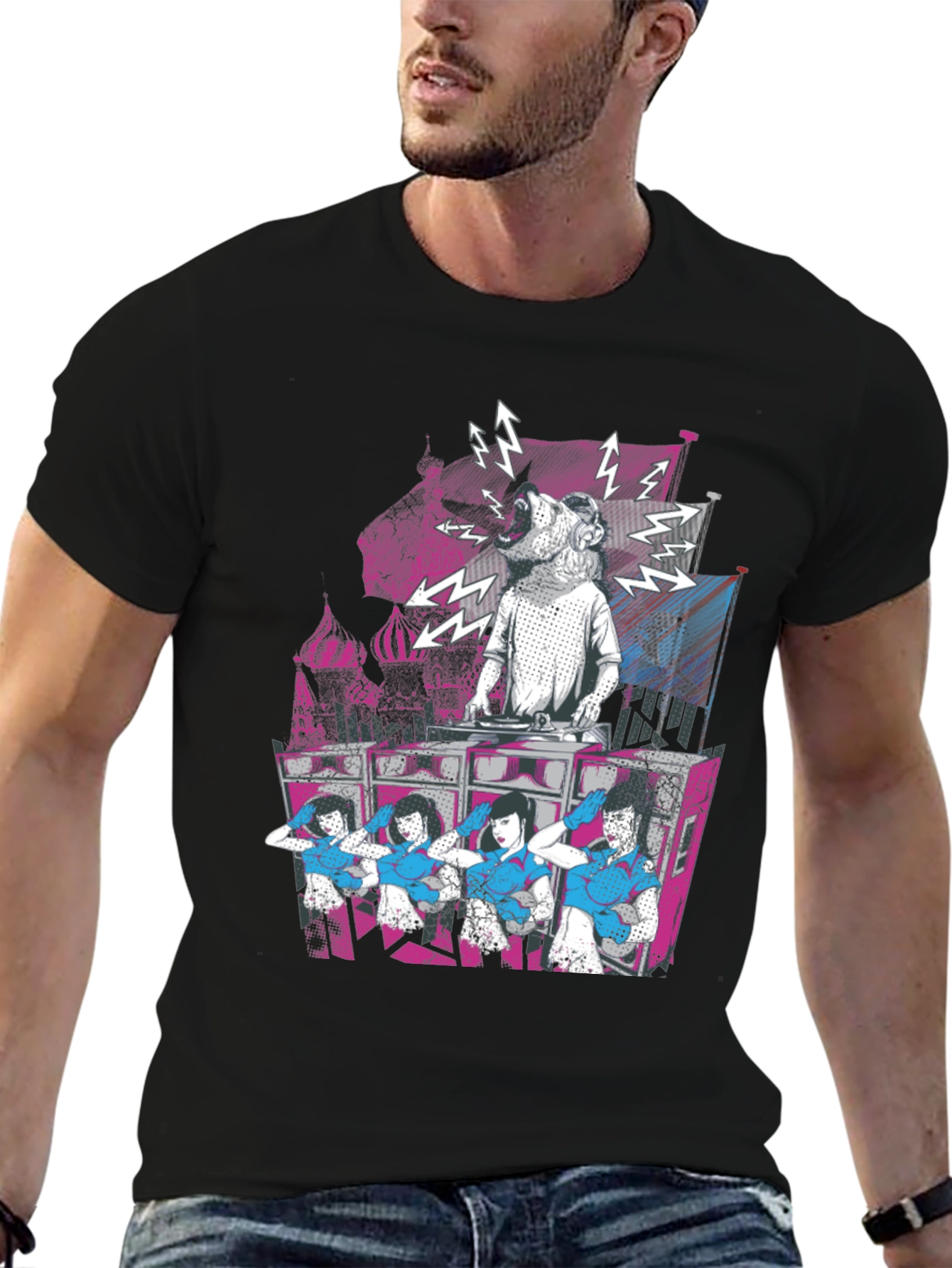 DJ Dog & Dancing Girls Graphic T-Shirt