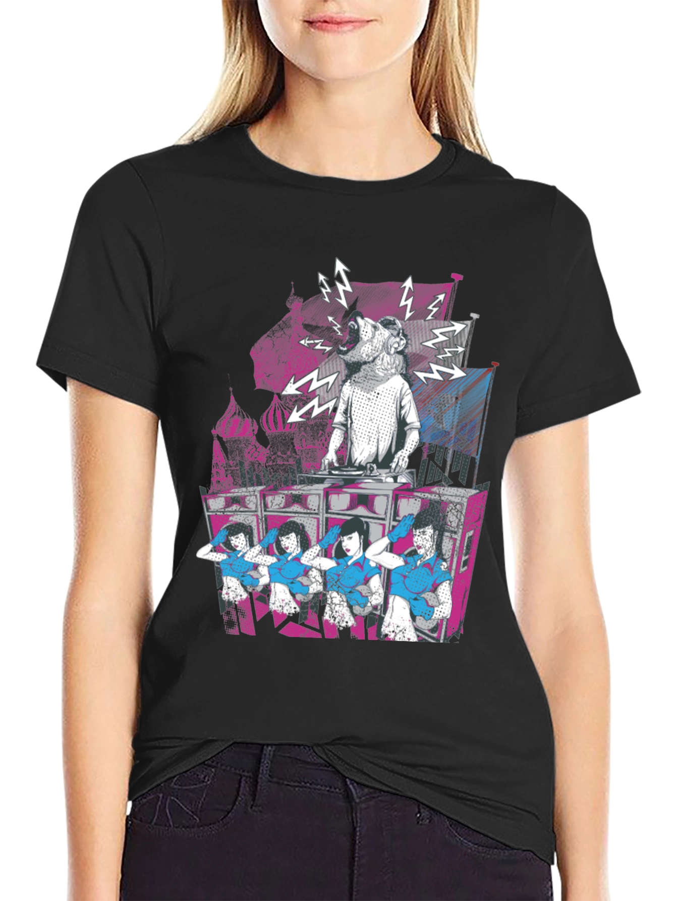 DJ Dog & Dancing Girls Graphic T-Shirt