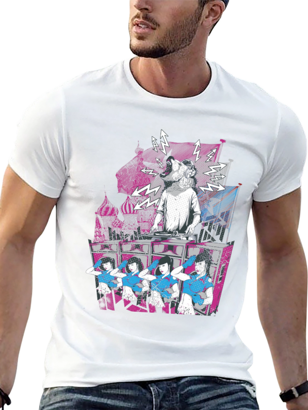 DJ Dog & Dancing Girls Graphic T-Shirt