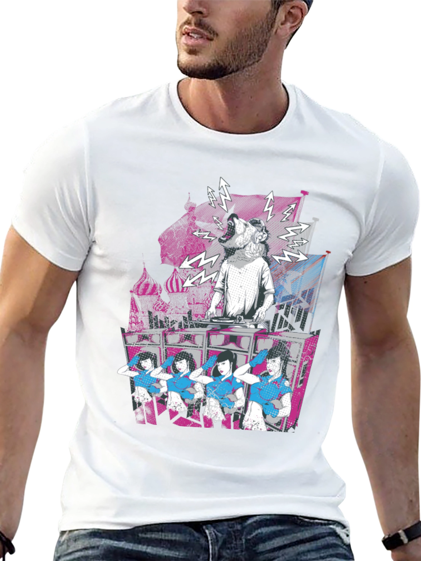 DJ Dog & Dancing Girls Graphic T-Shirt