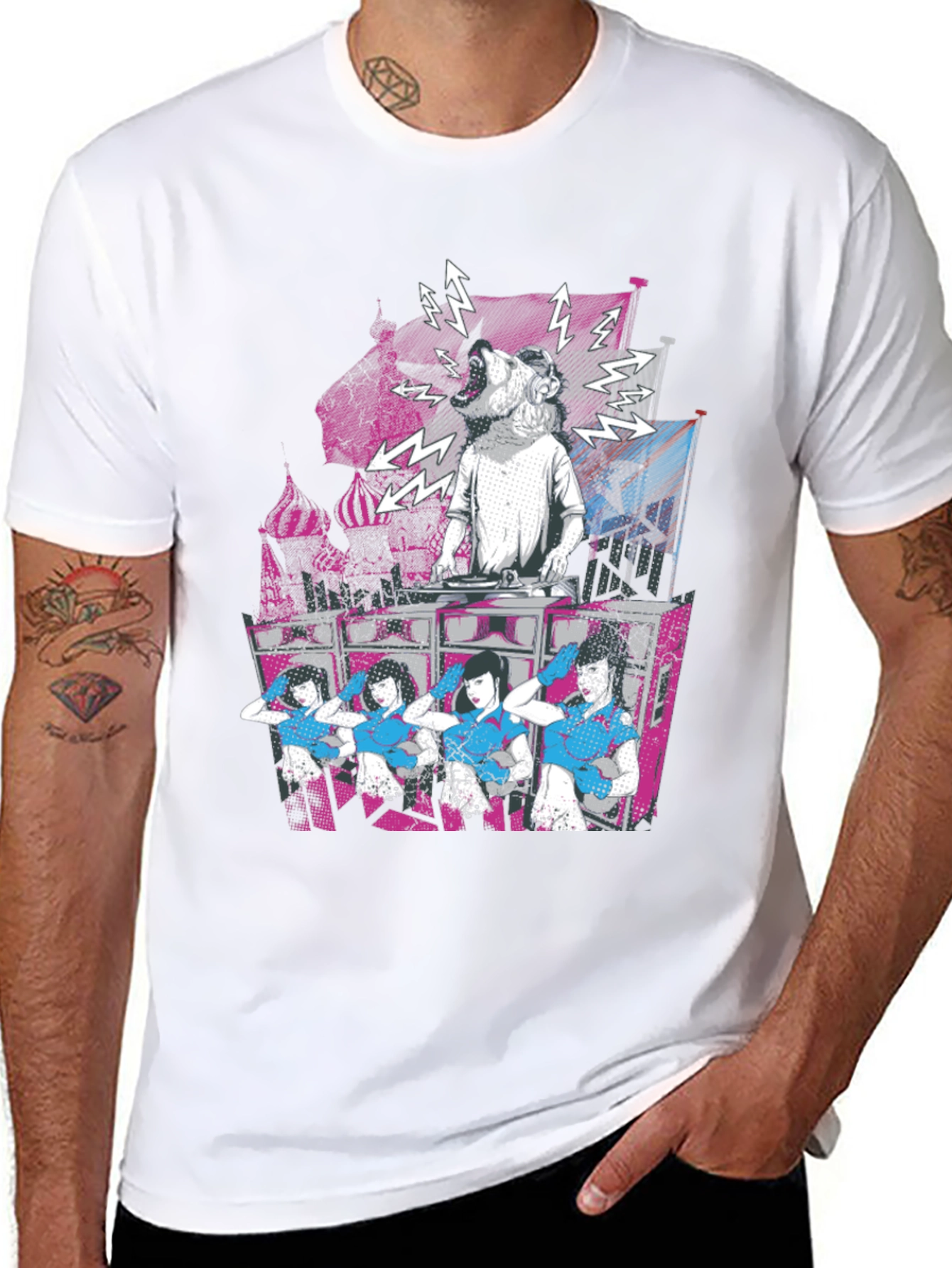 DJ Dog & Dancing Girls Graphic T-Shirt