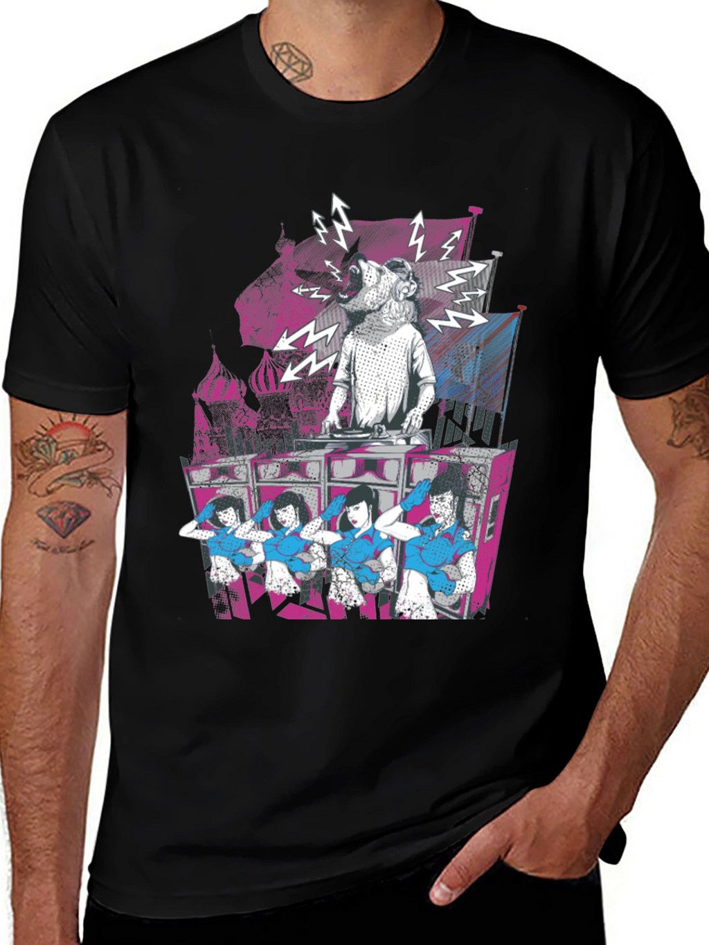 DJ Dog & Dancing Girls Graphic T-Shirt