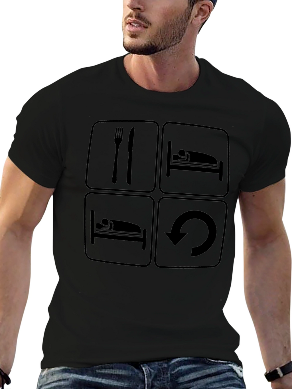 Eat Sleep Repeat T-Shirt - Funny Graphic Tee