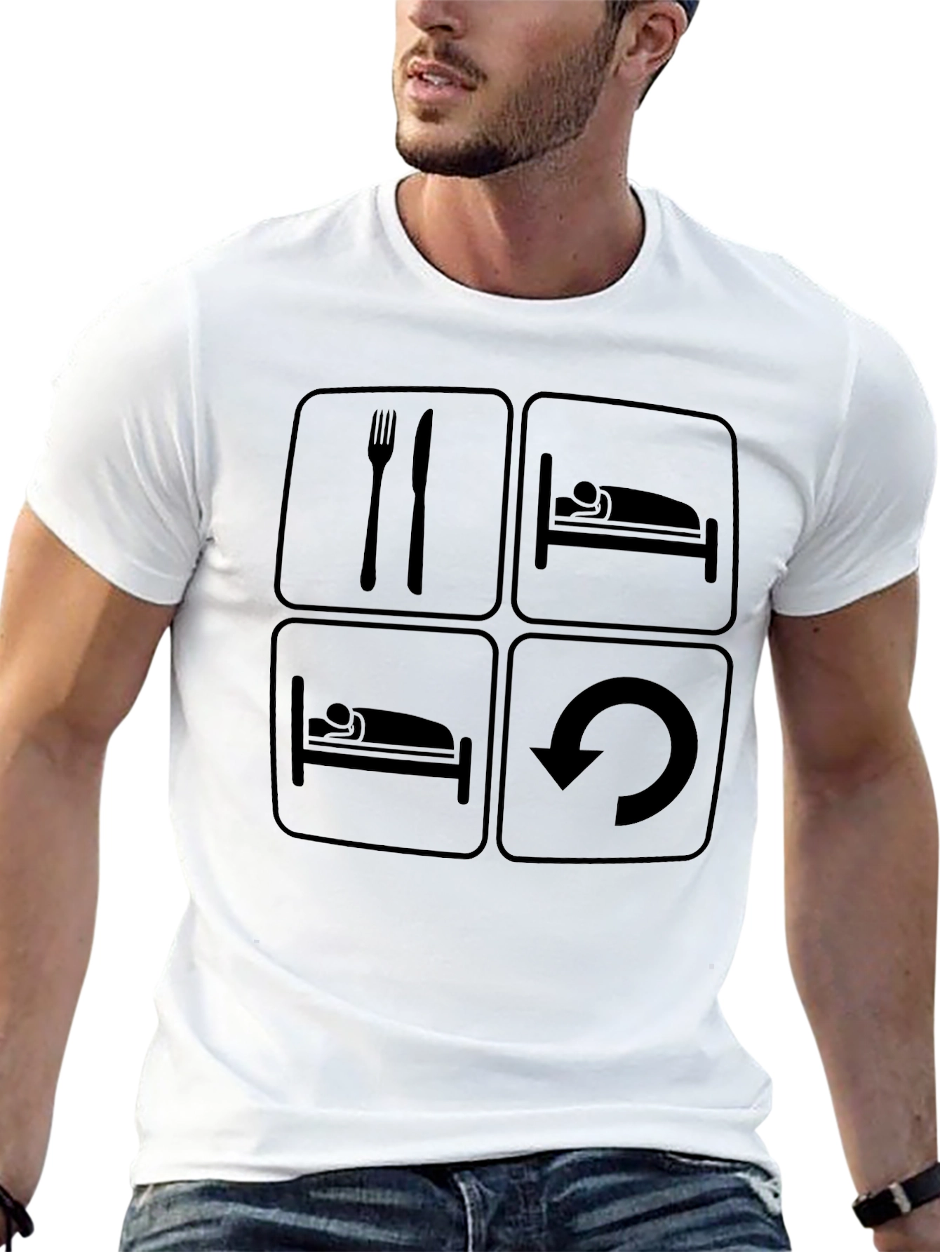 Eat Sleep Repeat T-Shirt - Funny Graphic Tee