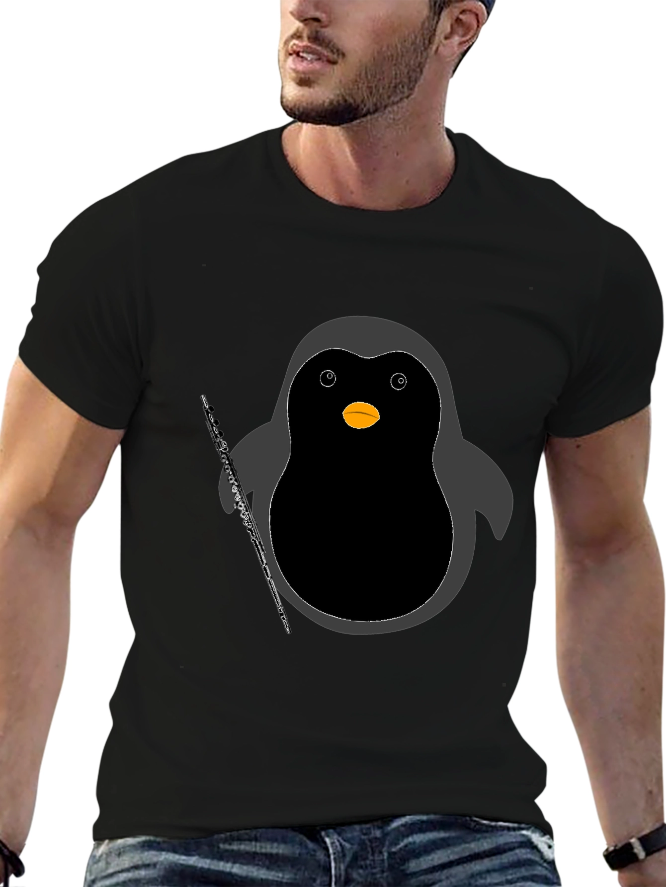 Penguin Clarinet Player Black T-Shirt