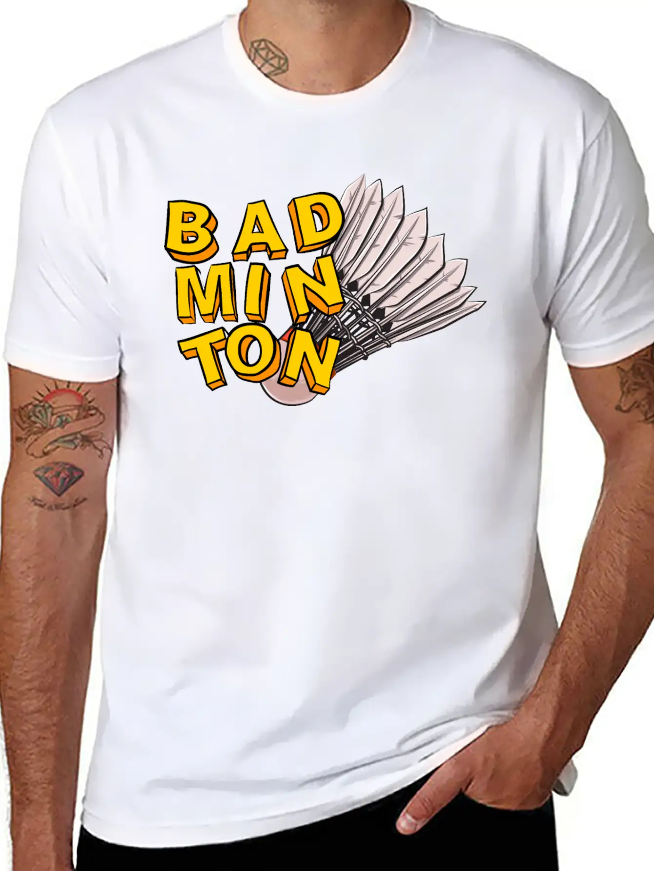 Badminton And Shuttlecock Hand Drawn Style Unisex Short Sleeve Soft Cotton T-Shirt – Casual Everyday Wear