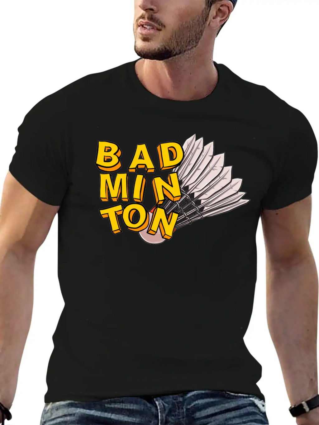 Badminton And Shuttlecock Hand Drawn Style Unisex Short Sleeve Soft Cotton T-Shirt – Casual Everyday Wear