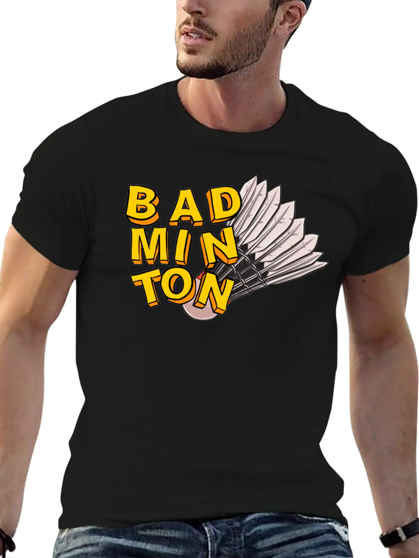 Badminton And Shuttlecock Hand Drawn Style Unisex Short Sleeve Soft Cotton T-Shirt – Casual Everyday Wear