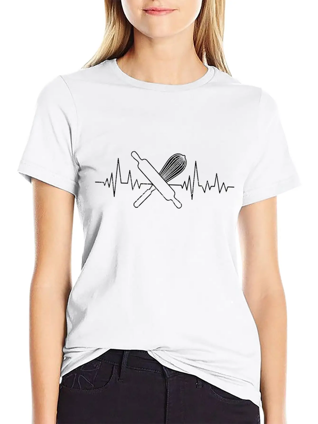 Baking Lover Heartbeat ECG Baking Fans Bakery Breathable Soft Cotton T-Shirt – Timeless Casual Look