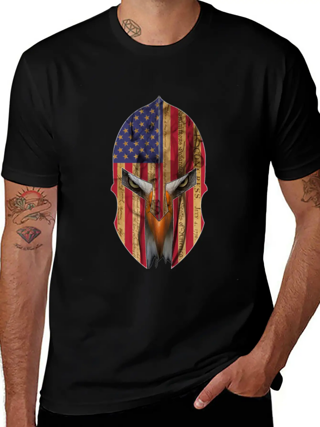 Bald Eagle Spartan Helmet USA Flag Independence Unisex Casual T-Shirt – Clean Design For Daily Comfort