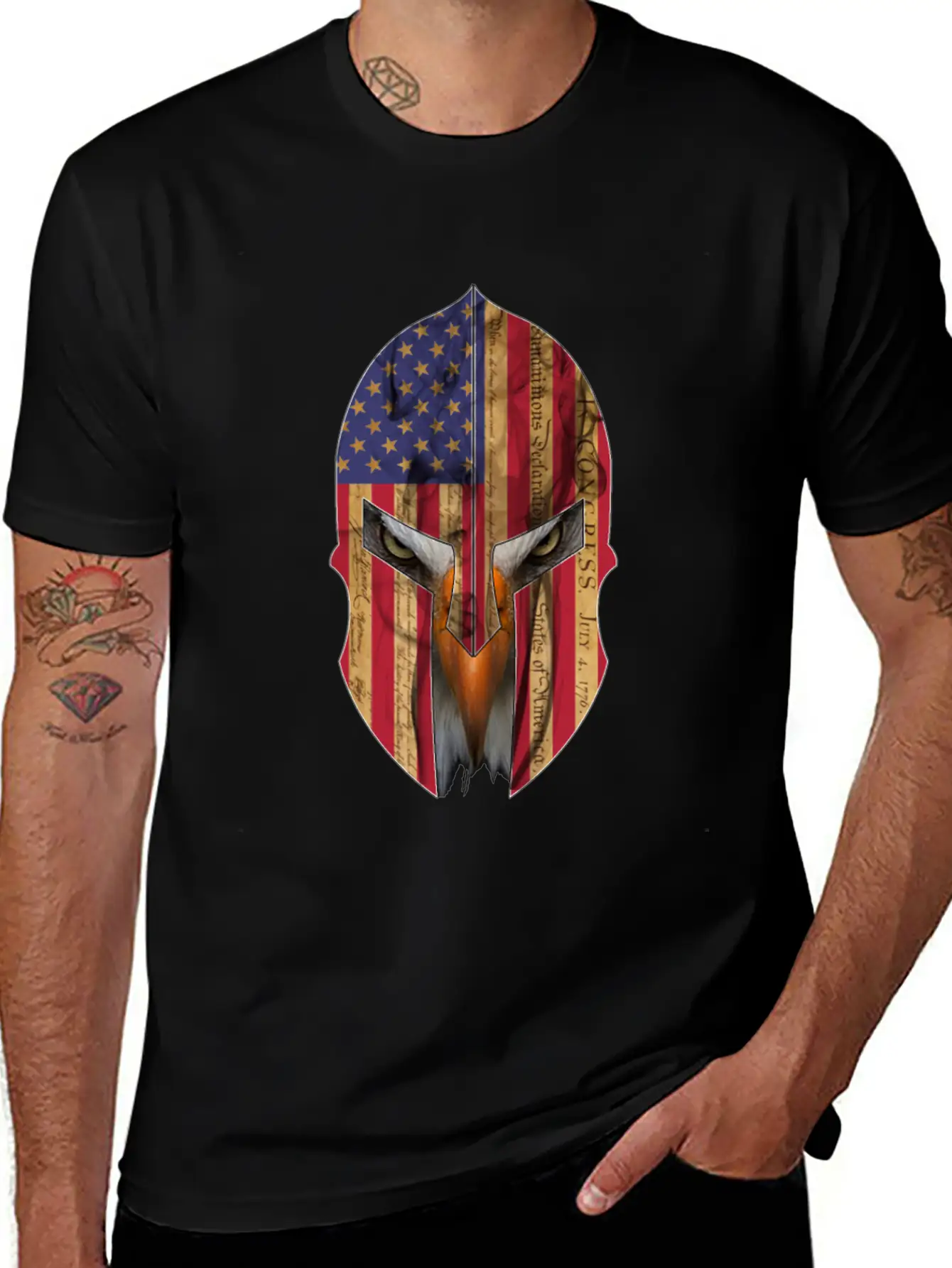 Bald Eagle Spartan Helmet USA Flag Independence Unisex Casual T-Shirt – Clean Design For Daily Comfort