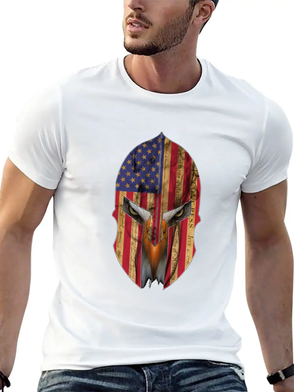 Bald Eagle Spartan Helmet USA Flag Independence Unisex Casual T-Shirt – Clean Design For Daily Comfort