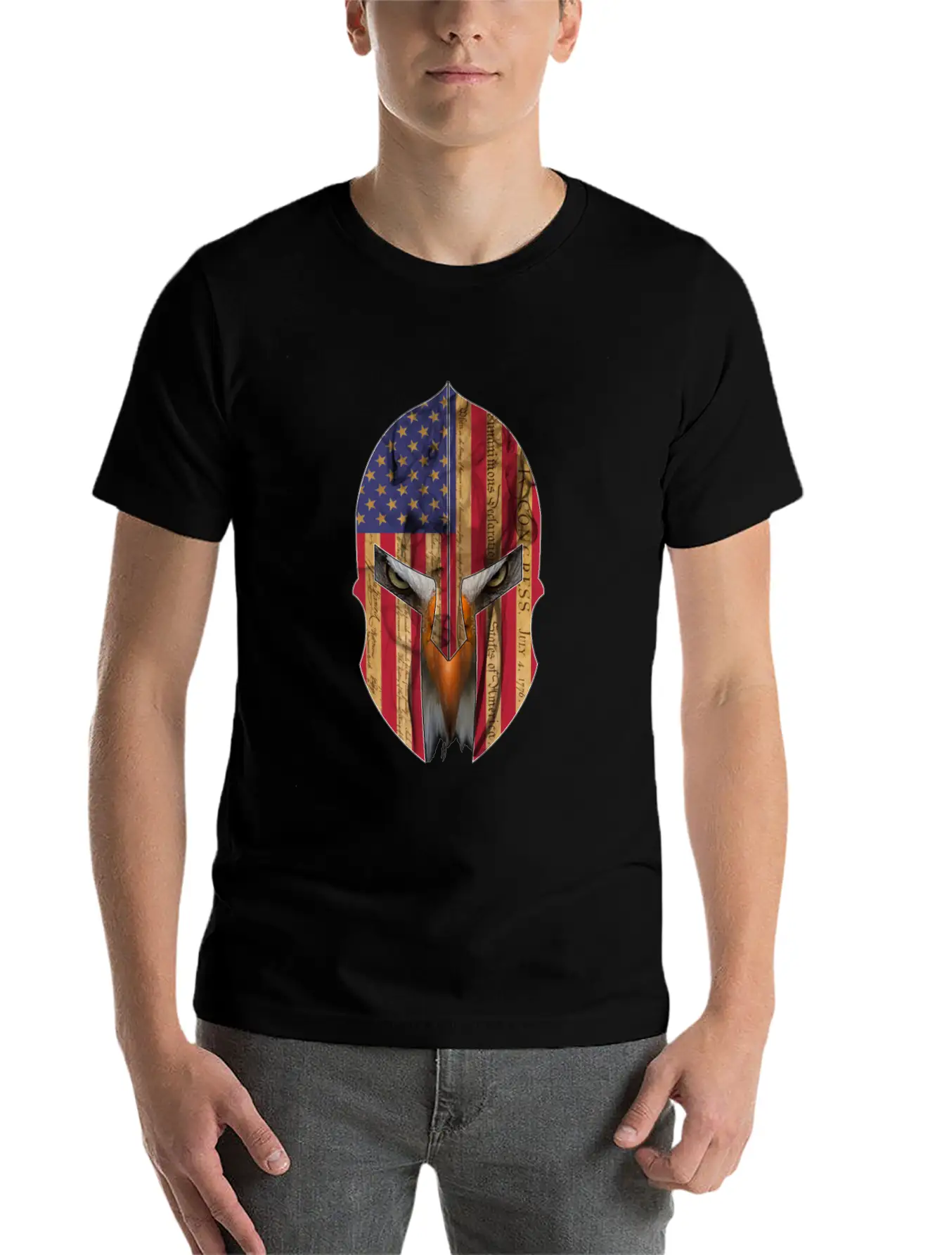 Bald Eagle Spartan Helmet USA Flag Independence Unisex Casual T-Shirt – Clean Design For Daily Comfort