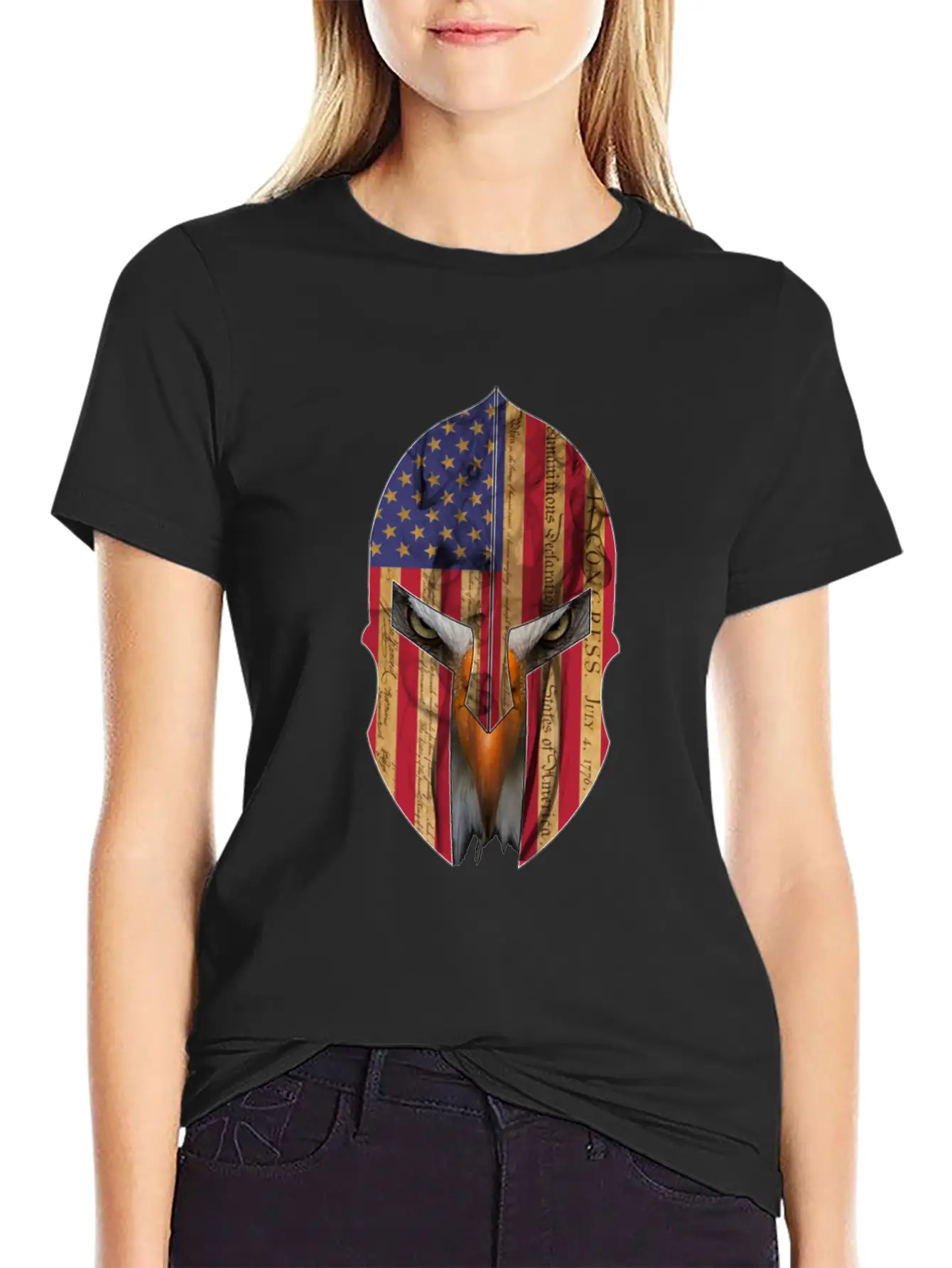 Bald Eagle Spartan Helmet USA Flag Independence Unisex Casual T-Shirt – Clean Design For Daily Comfort