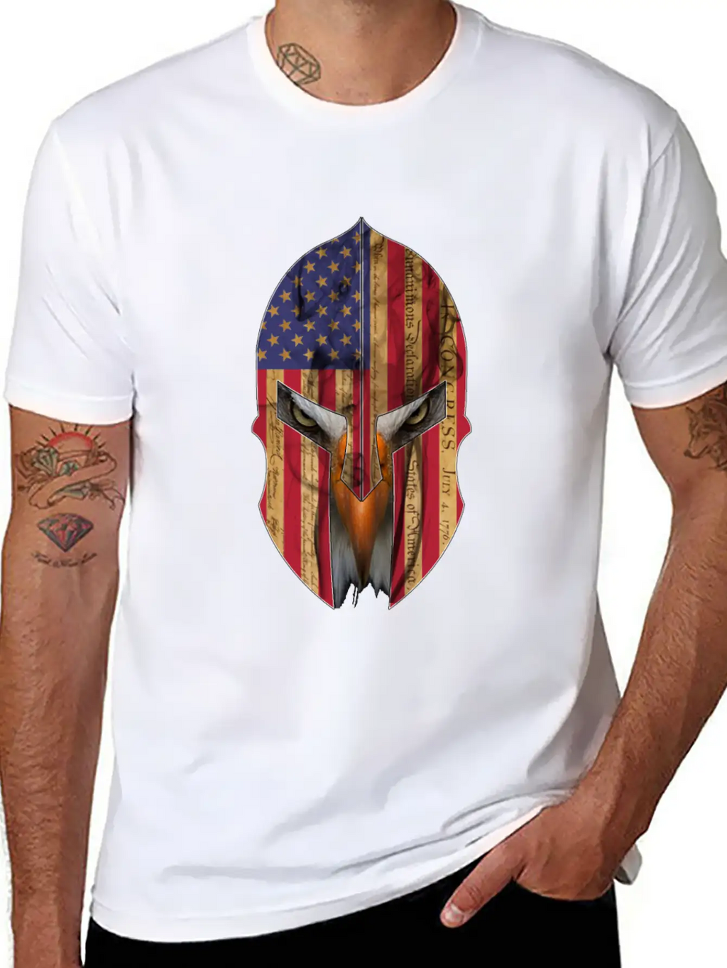 Bald Eagle Spartan Helmet USA Flag Independence Unisex Casual T-Shirt – Clean Design For Daily Comfort