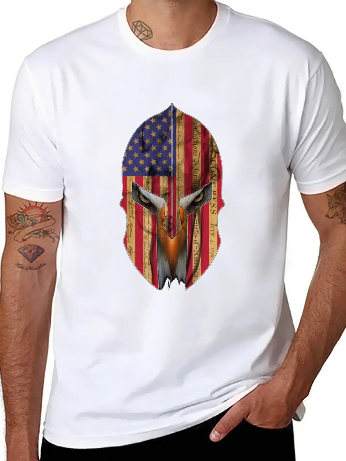 Bald Eagle Spartan Helmet USA Flag Independence Unisex Casual T-Shirt – Clean Design For Daily Comfort