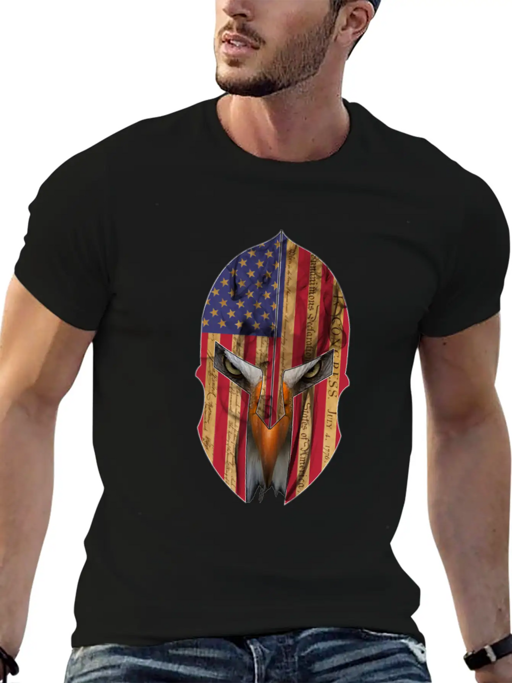 Bald Eagle Spartan Helmet USA Flag Independence Unisex Casual T-Shirt – Clean Design For Daily Comfort