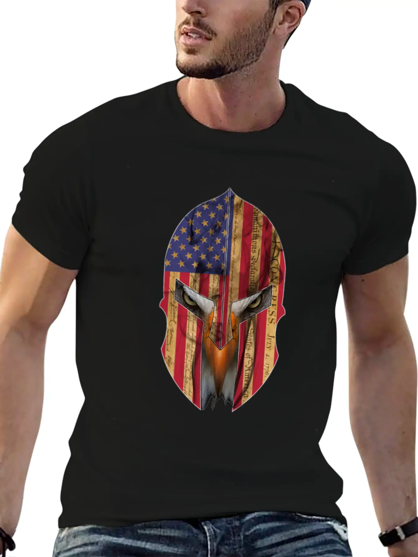 Bald Eagle Spartan Helmet USA Flag Independence Unisex Casual T-Shirt – Clean Design For Daily Comfort