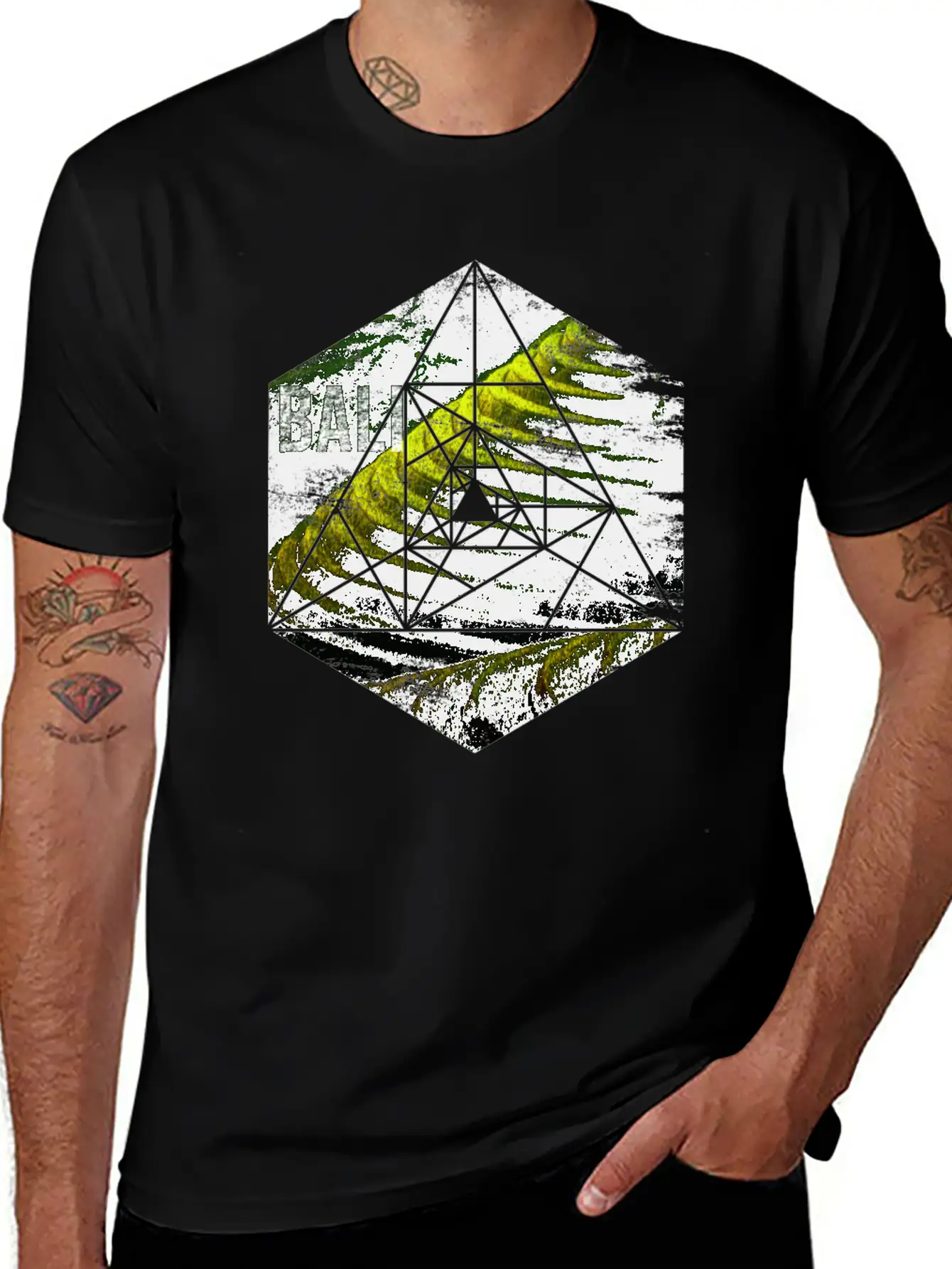 Bali Rice Field Geometric Abstract Unisex Short Sleeve Soft Cotton T-Shirt – Casual Everyday Wear