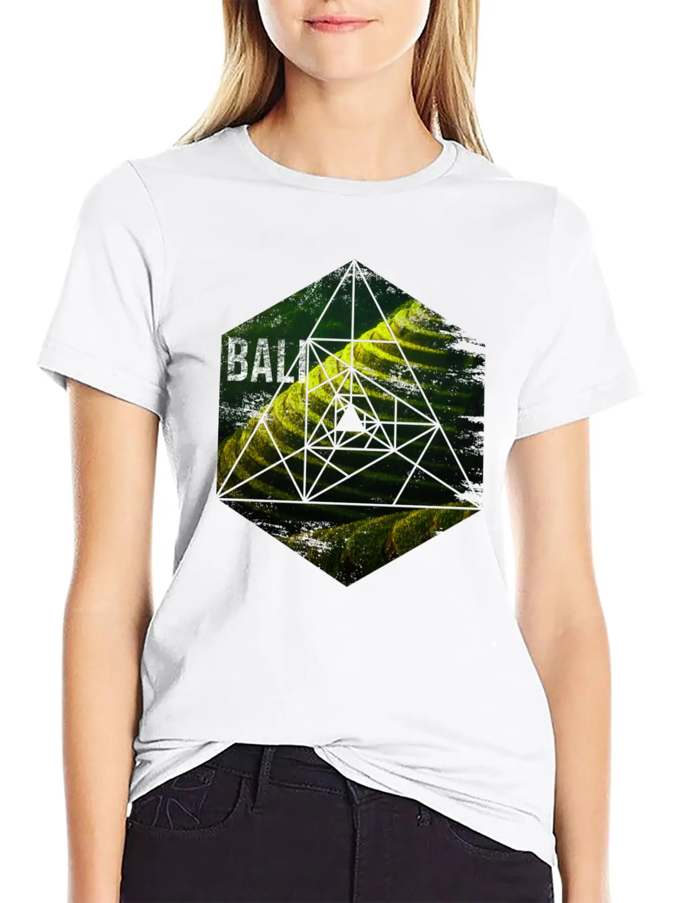 Bali Rice Field Geometric Abstract Unisex Short Sleeve Soft Cotton T-Shirt – Casual Everyday Wear