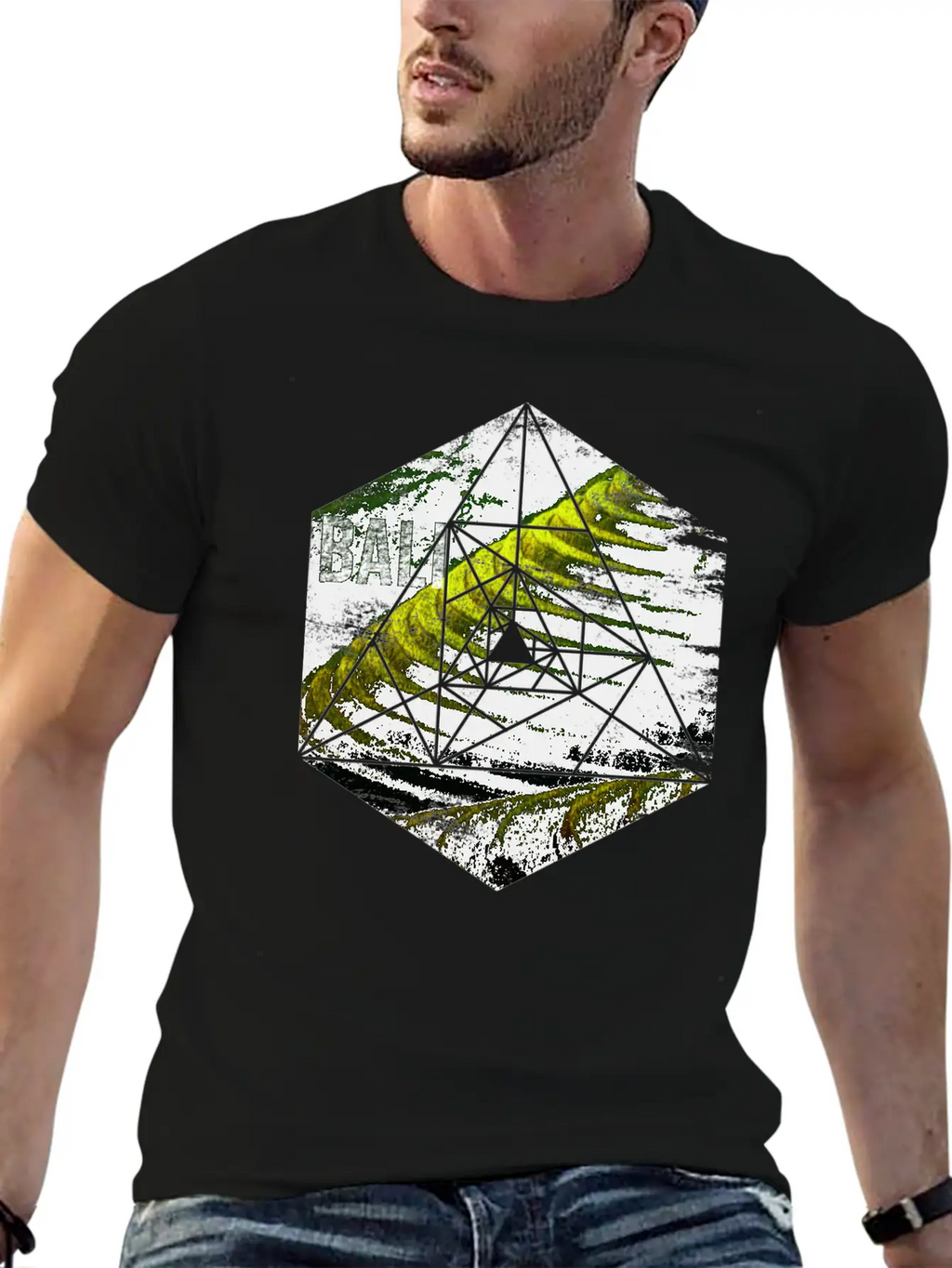 Bali Rice Field Geometric Abstract Unisex Short Sleeve Soft Cotton T-Shirt – Casual Everyday Wear