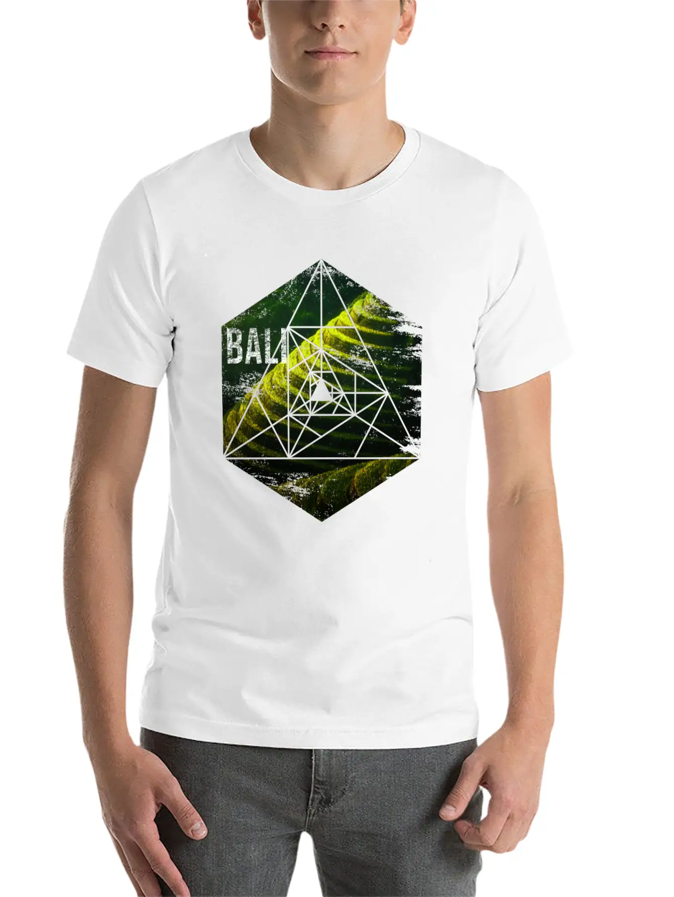 Bali Rice Field Geometric Abstract Unisex Short Sleeve Soft Cotton T-Shirt – Casual Everyday Wear