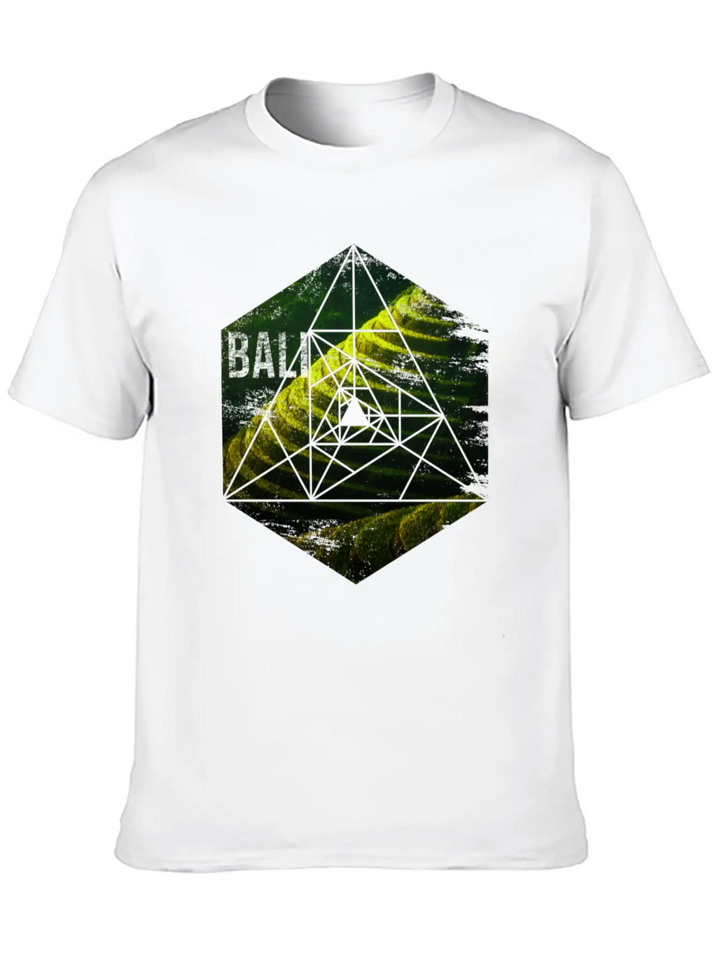 Bali Rice Field Geometric Abstract Unisex Short Sleeve Soft Cotton T-Shirt – Casual Everyday Wear