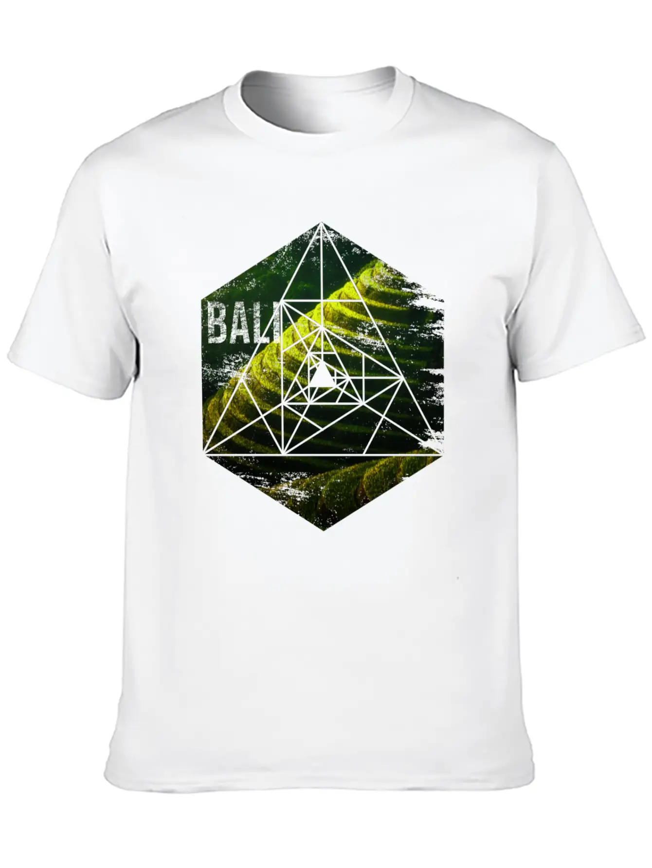 Bali Rice Field Geometric Abstract Unisex Short Sleeve Soft Cotton T-Shirt – Casual Everyday Wear