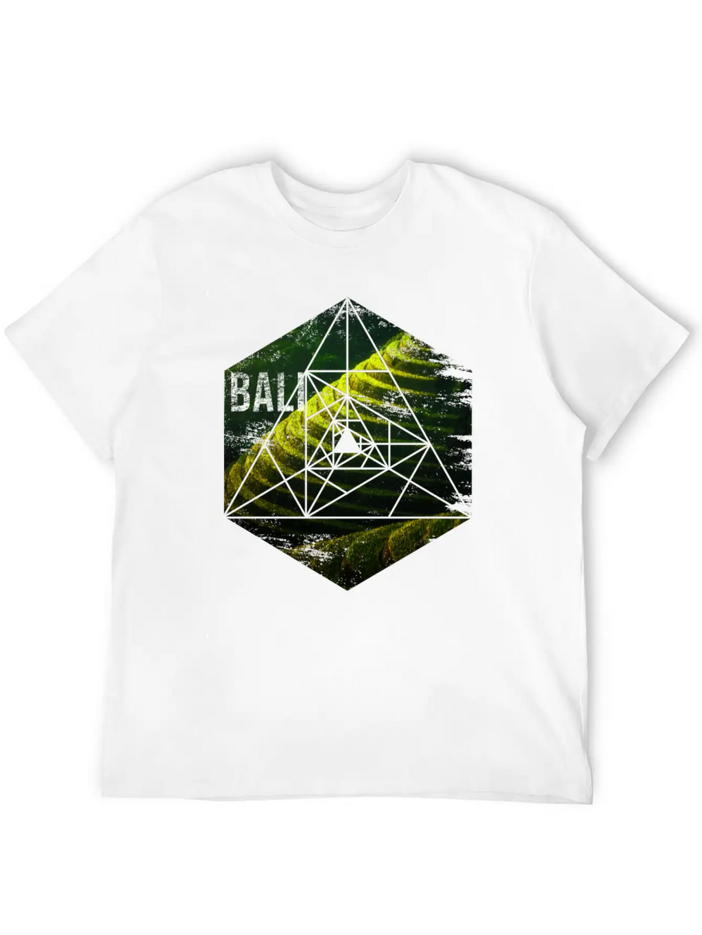 Bali Rice Field Geometric Abstract Unisex Short Sleeve Soft Cotton T-Shirt – Casual Everyday Wear