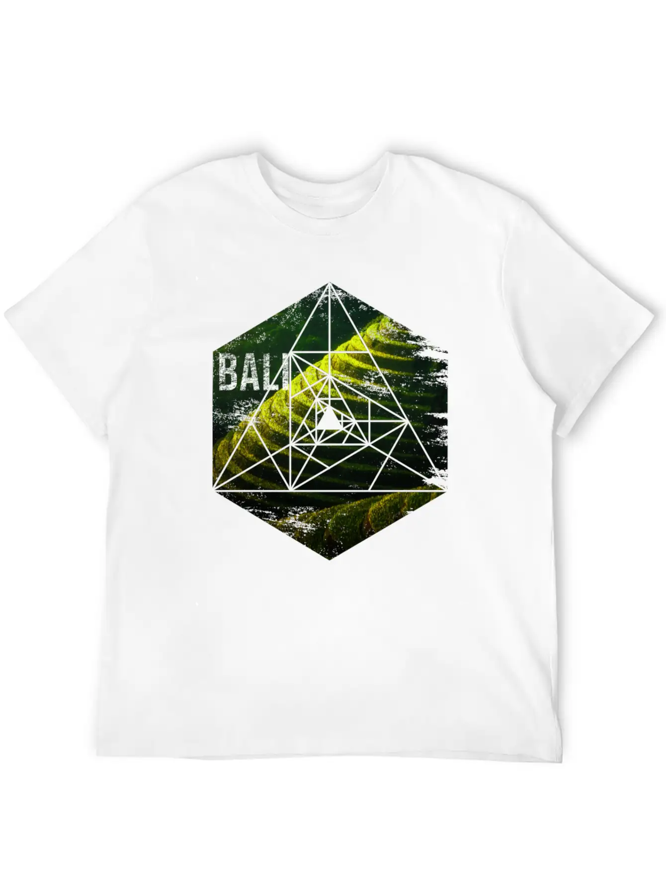 Bali Rice Field Geometric Abstract Unisex Short Sleeve Soft Cotton T-Shirt – Casual Everyday Wear