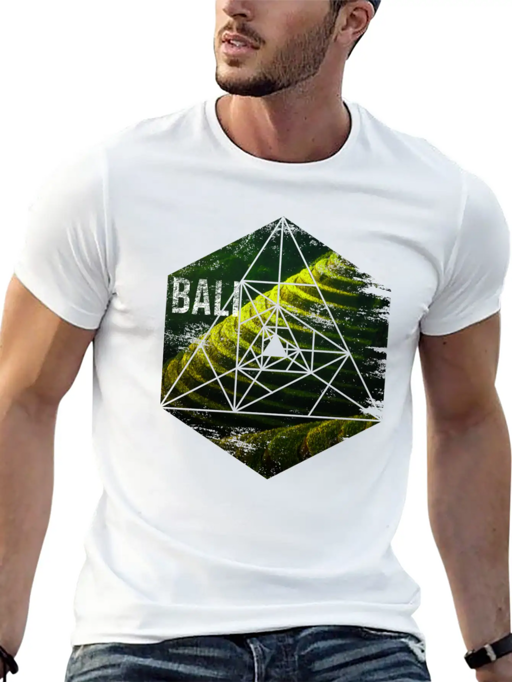 Bali Rice Field Geometric Abstract Unisex Short Sleeve Soft Cotton T-Shirt – Casual Everyday Wear