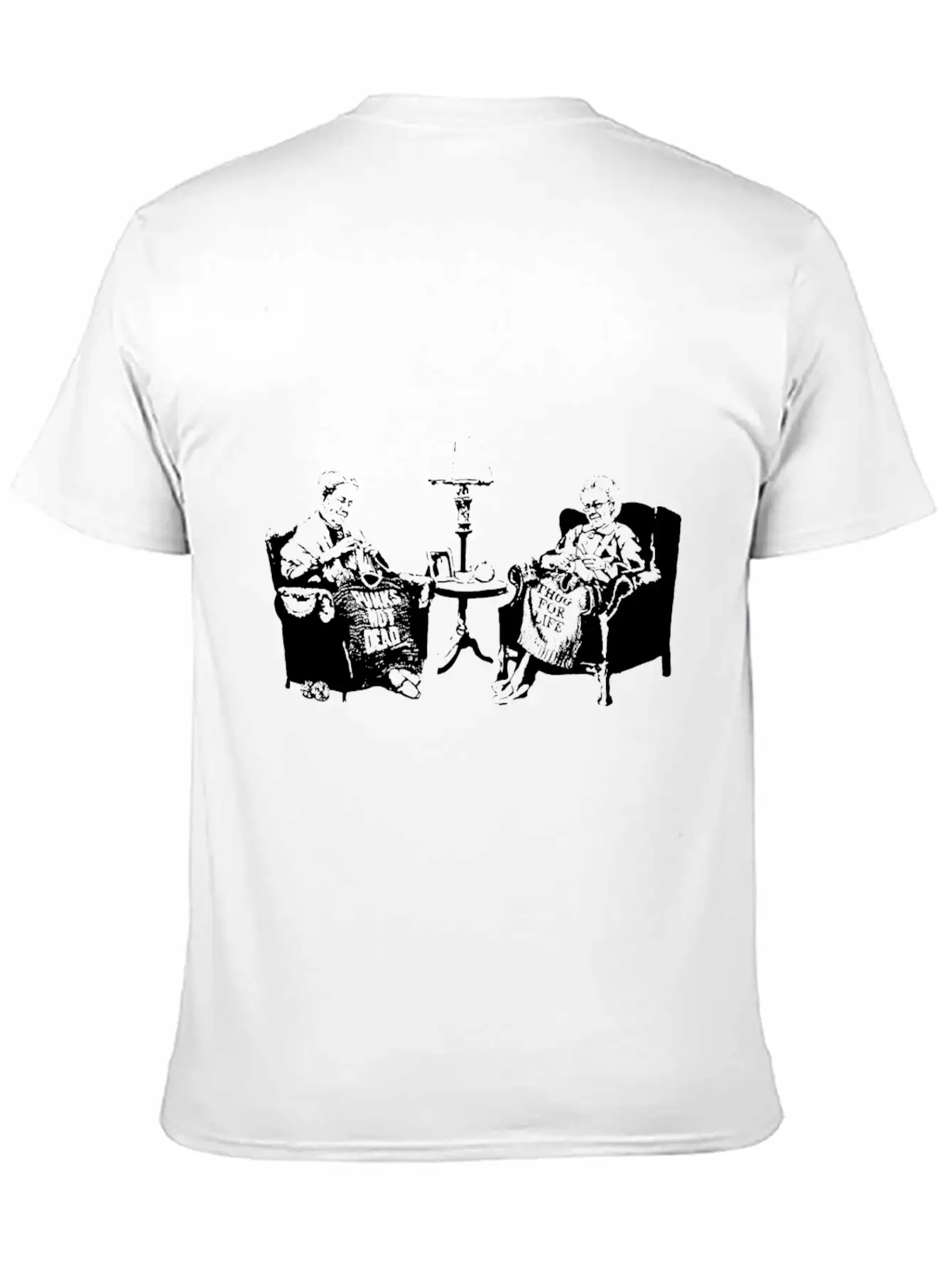 Banksy Graffiti Grannies Knitting Grandmas Stylish Everyday T-Shirt – Unisex Basic Cotton Tee