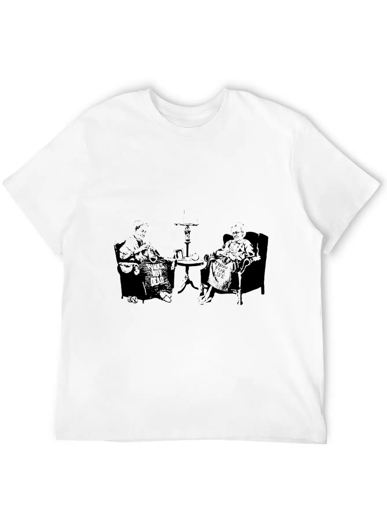 Banksy Graffiti Grannies Knitting Grandmas Stylish Everyday T-Shirt – Unisex Basic Cotton Tee