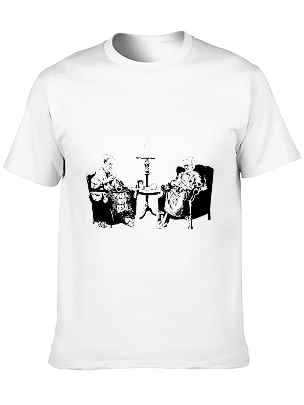 Banksy Graffiti Grannies Knitting Grandmas Stylish Everyday T-Shirt – Unisex Basic Cotton Tee