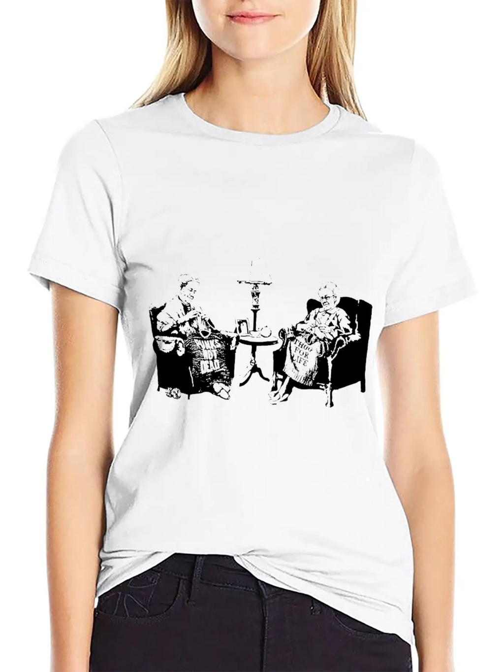 Banksy Graffiti Grannies Knitting Grandmas Stylish Everyday T-Shirt – Unisex Basic Cotton Tee