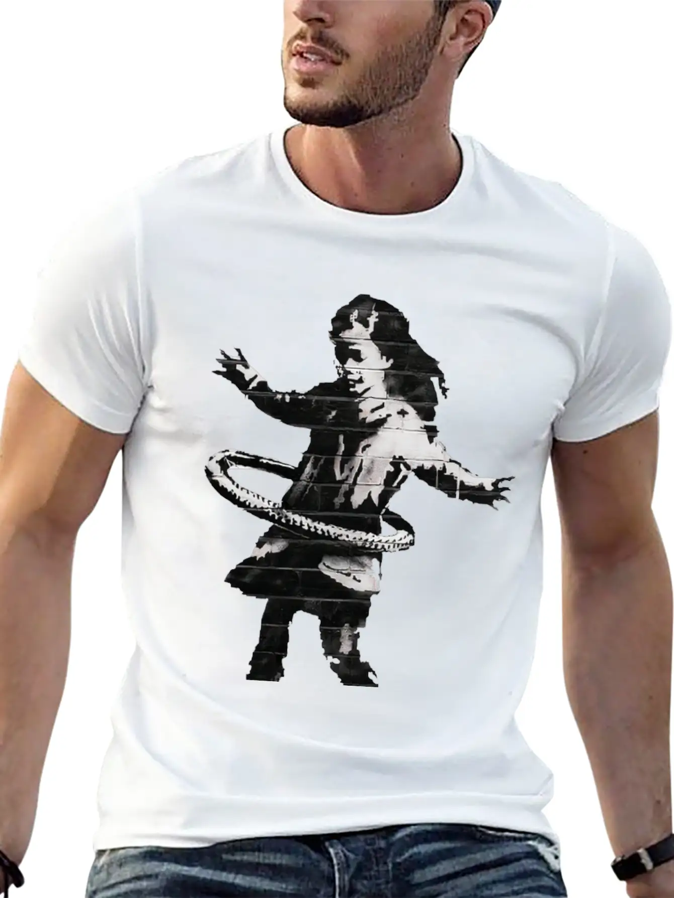 Banksy HulaHoop Girl Nottingham Ilkeston Road Unisex Short Sleeve Soft Cotton T-Shirt – Casual Everyday Wear