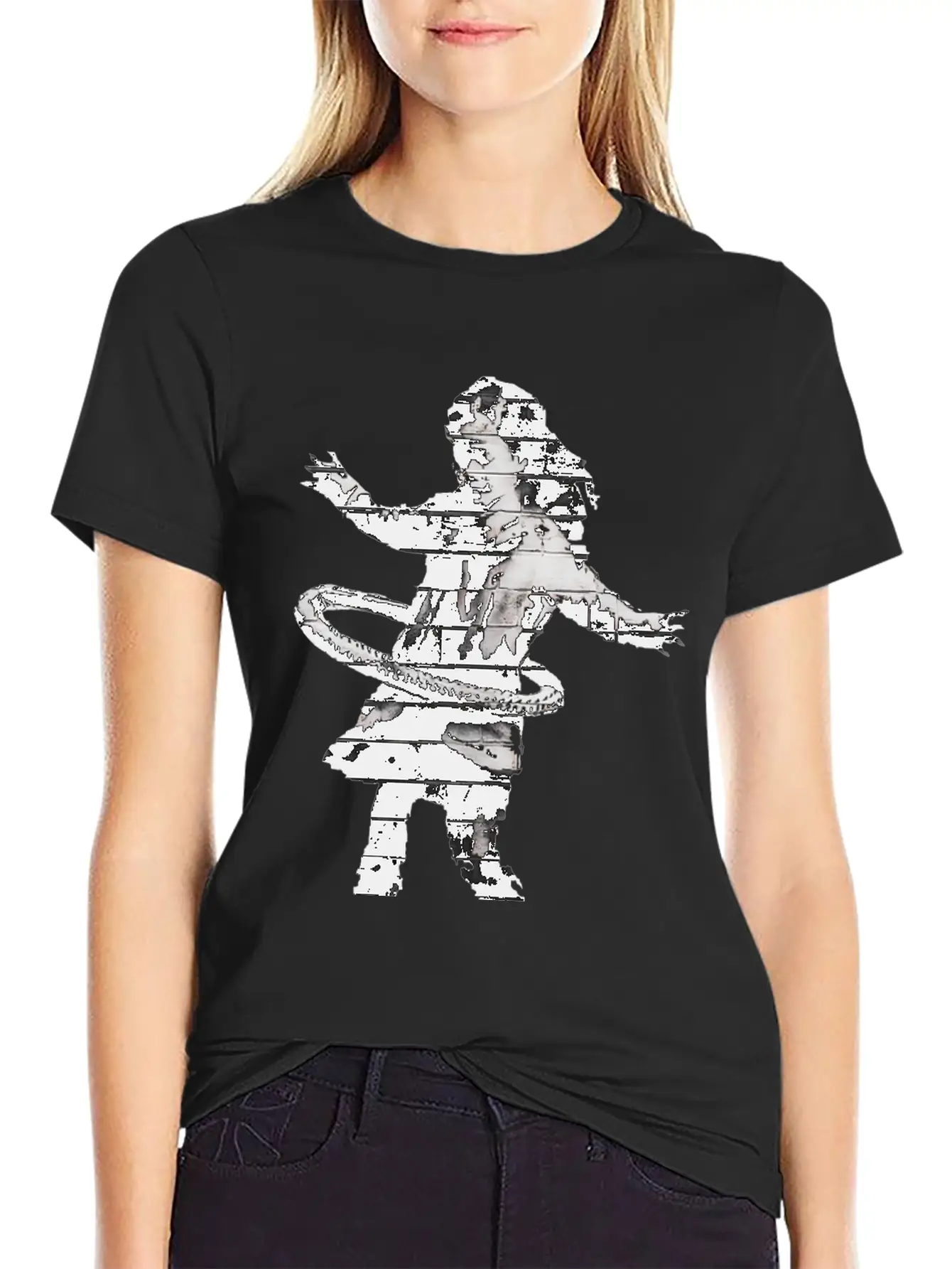 Banksy HulaHoop Girl Nottingham Ilkeston Road Unisex Short Sleeve Soft Cotton T-Shirt – Casual Everyday Wear