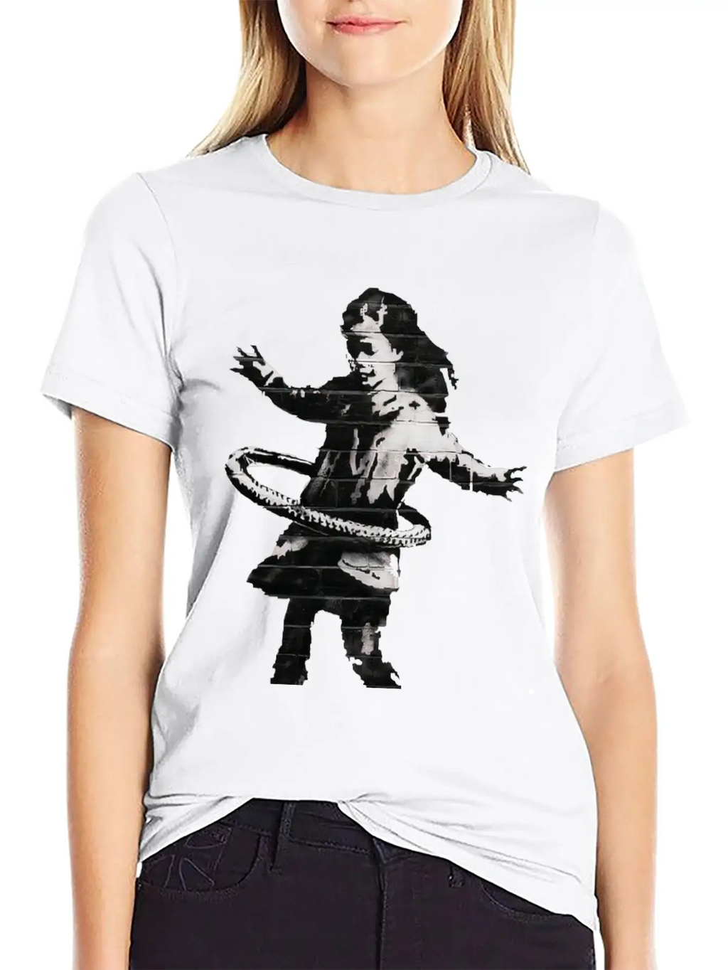 Banksy HulaHoop Girl Nottingham Ilkeston Road Unisex Short Sleeve Soft Cotton T-Shirt – Casual Everyday Wear