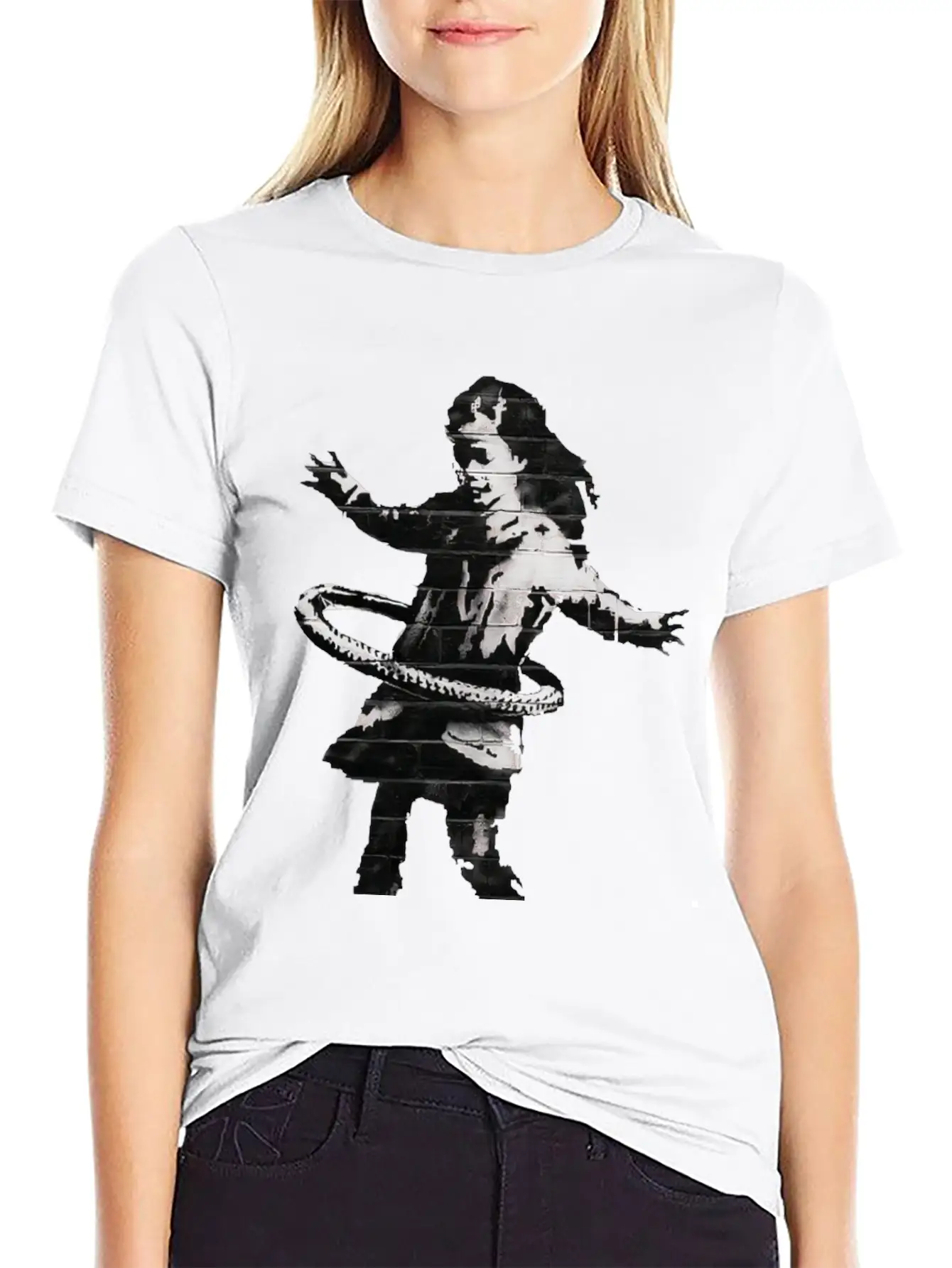 Banksy HulaHoop Girl Nottingham Ilkeston Road Unisex Short Sleeve Soft Cotton T-Shirt – Casual Everyday Wear