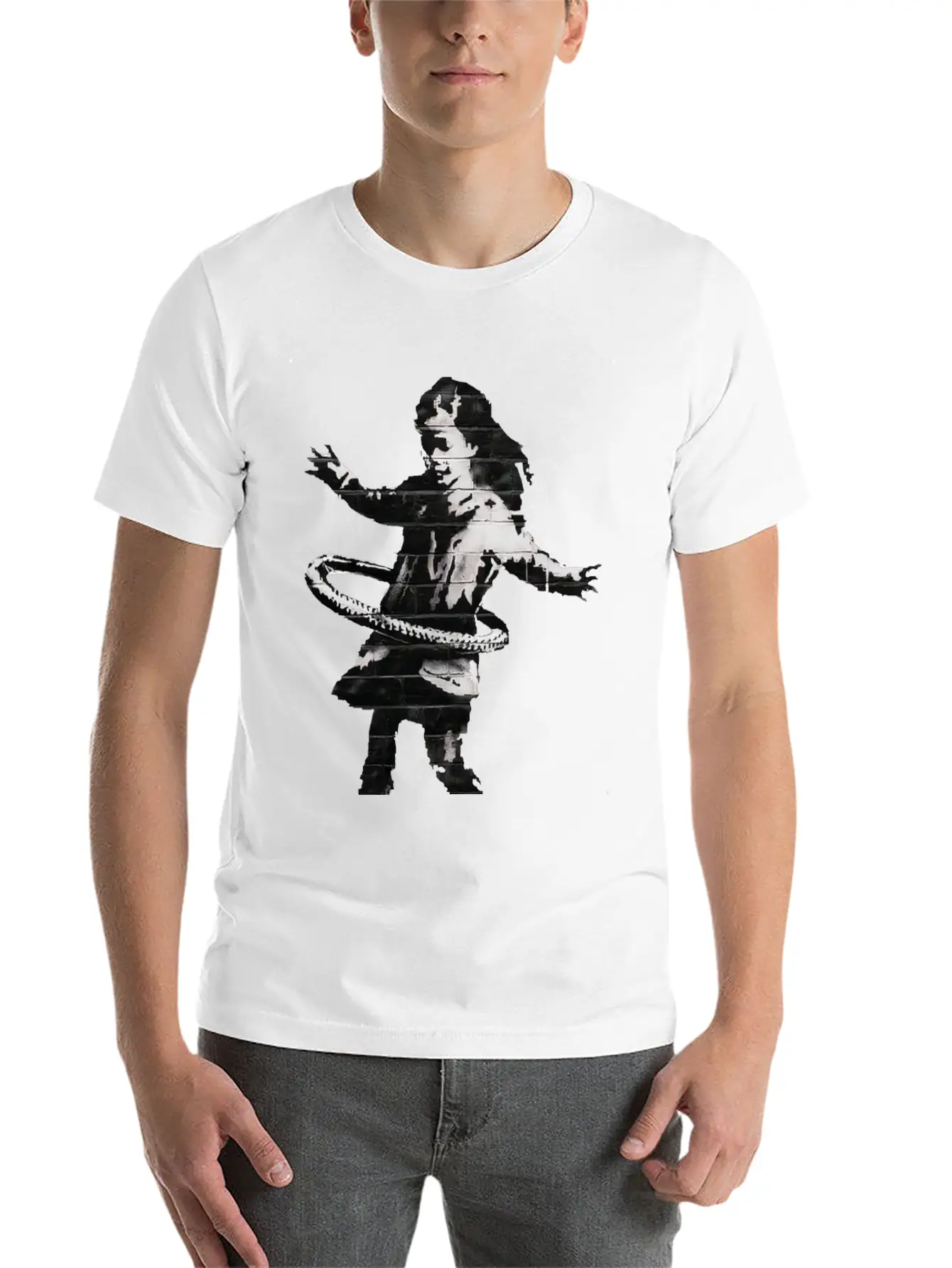 Banksy HulaHoop Girl Nottingham Ilkeston Road Unisex Short Sleeve Soft Cotton T-Shirt – Casual Everyday Wear