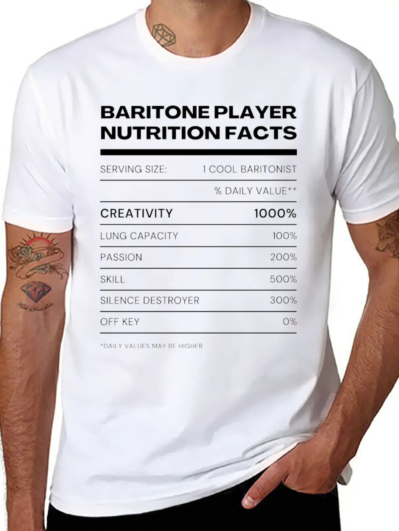 Baritone Player Nutrition Facts Stylish Everyday T-Shirt – Unisex Basic Cotton Tee