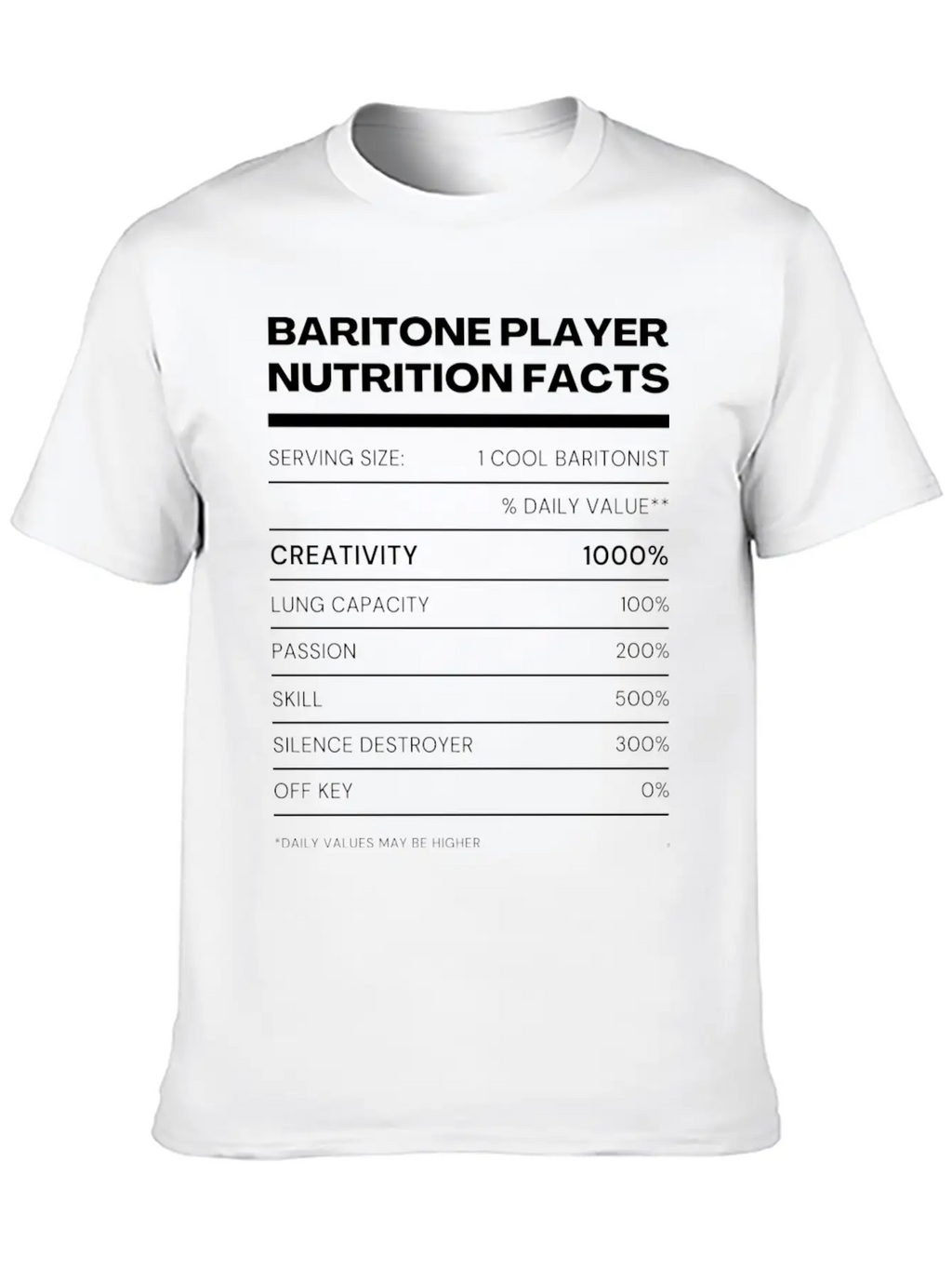 Baritone Player Nutrition Facts Stylish Everyday T-Shirt – Unisex Basic Cotton Tee