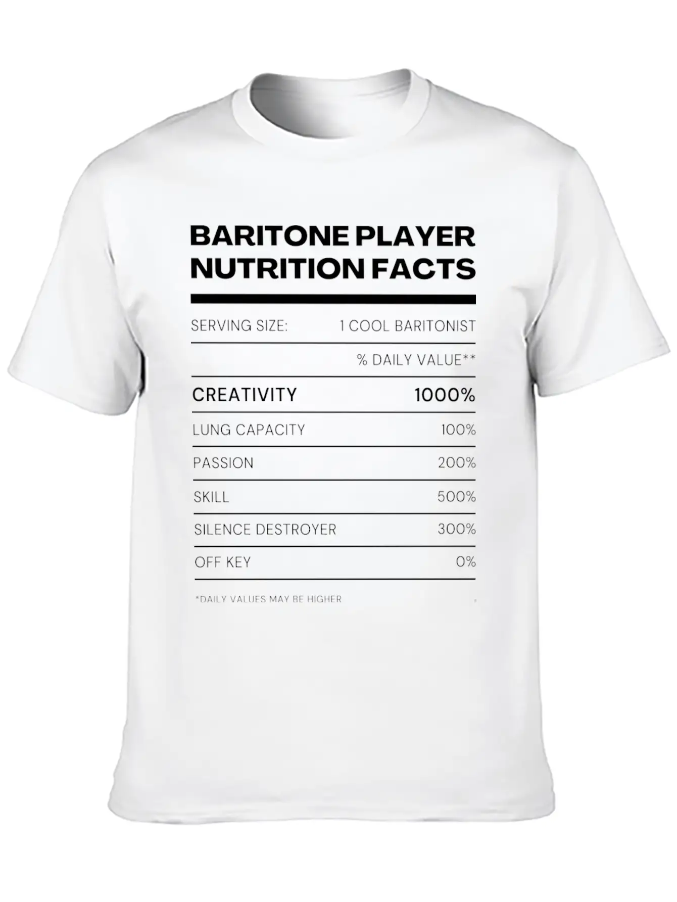 Baritone Player Nutrition Facts Stylish Everyday T-Shirt – Unisex Basic Cotton Tee
