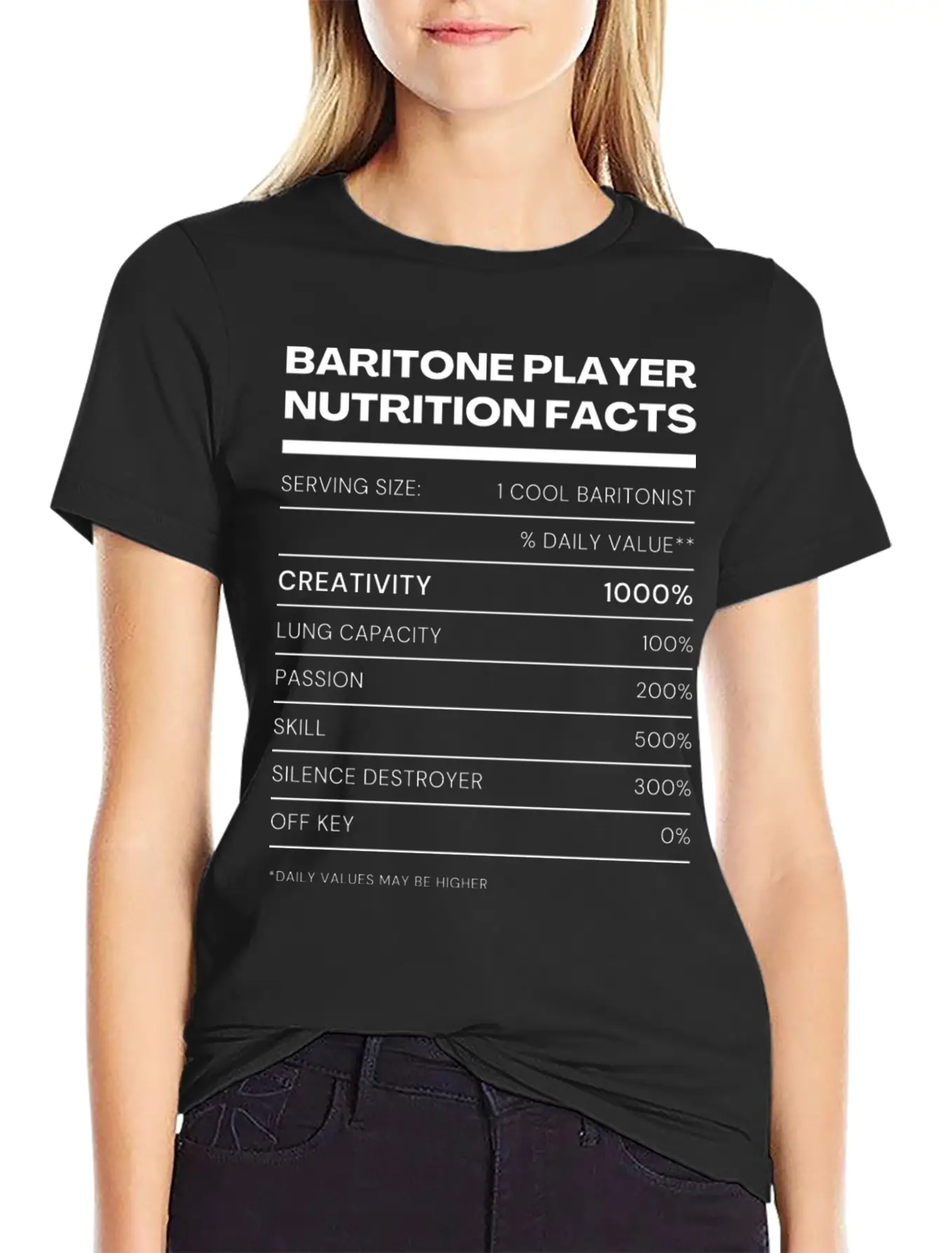Baritone Player Nutrition Facts Stylish Everyday T-Shirt – Unisex Basic Cotton Tee
