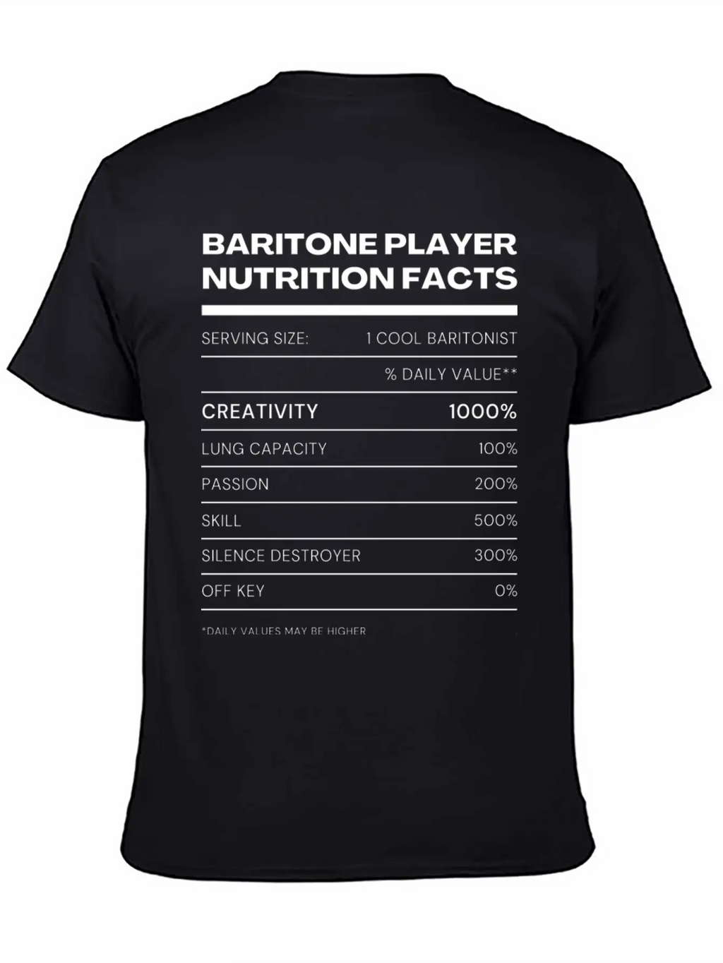 Baritone Player Nutrition Facts Stylish Everyday T-Shirt – Unisex Basic Cotton Tee