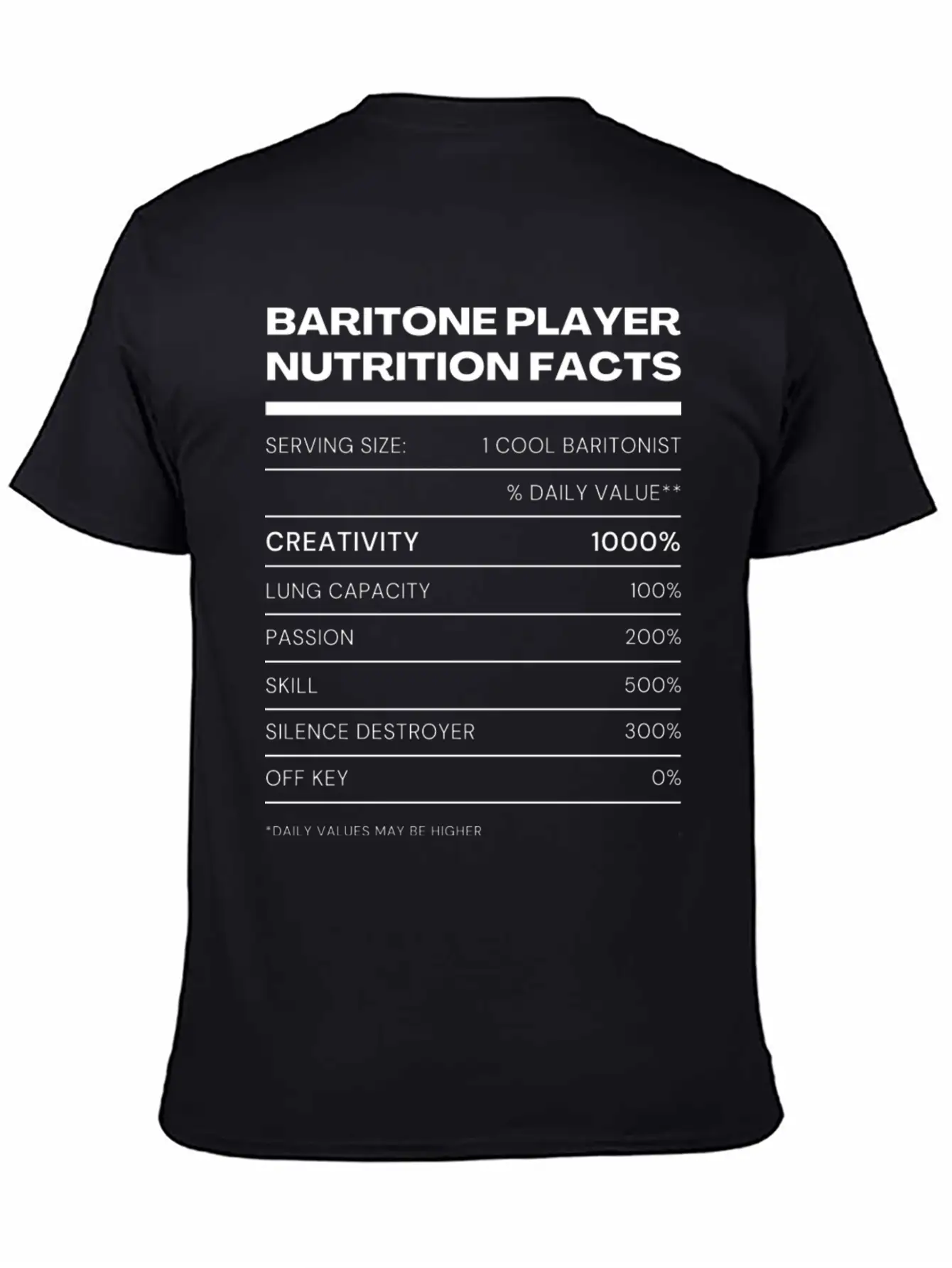 Baritone Player Nutrition Facts Stylish Everyday T-Shirt – Unisex Basic Cotton Tee