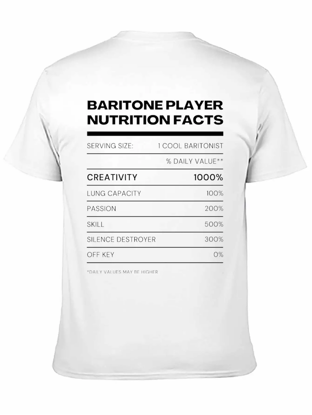 Baritone Player Nutrition Facts Stylish Everyday T-Shirt – Unisex Basic Cotton Tee