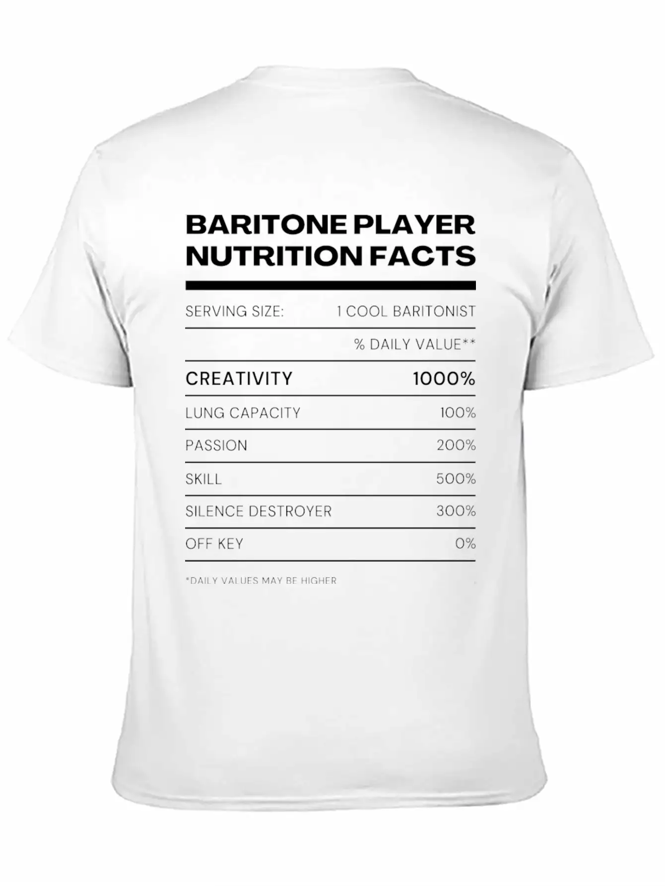 Baritone Player Nutrition Facts Stylish Everyday T-Shirt – Unisex Basic Cotton Tee